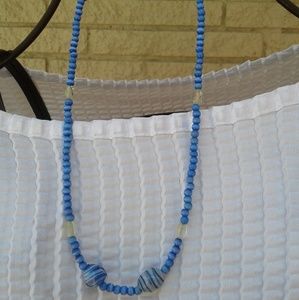 Blue bead necklace glass bead accents